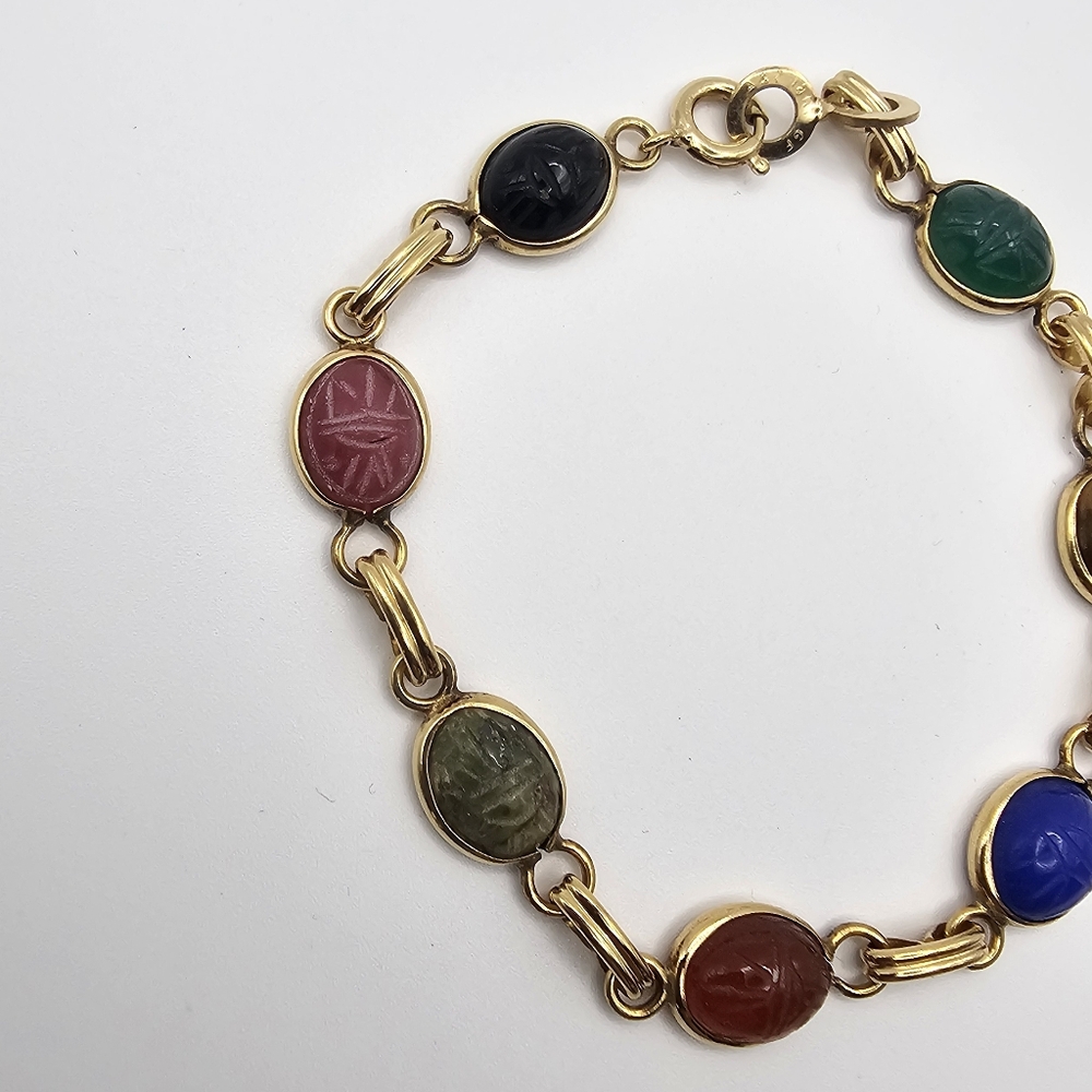 A & Z 12k Gold Filled Art Deco Etched Bead Bracelet - Picture 3 of 8